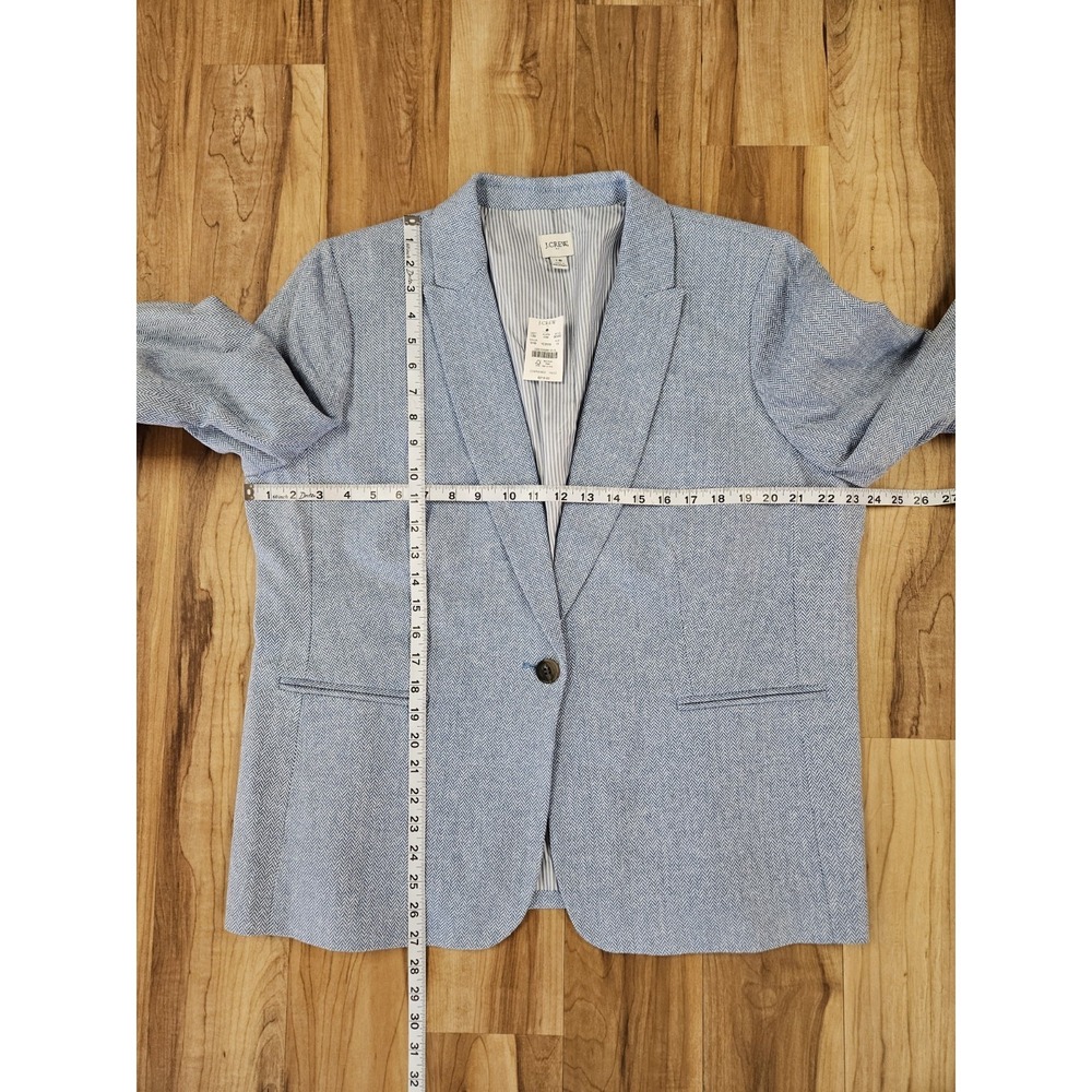 J.Crew Parka Blazer Linen Cotton Blend Womens SZ 18 Blue Herringbone One Button - Picture 10 of 14
